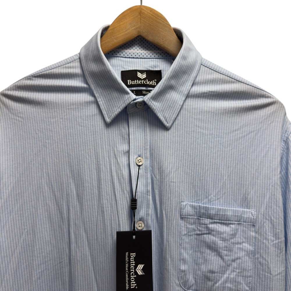 Butter Cloth NEW Men's Size Large Slim Fit Blue/White Striped Cotton Shirt euc